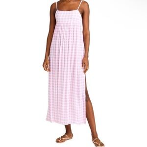 NWT Playa Lucila Pink Gingham Cover Up Maxi Dress Girly Cute Side Slit XS